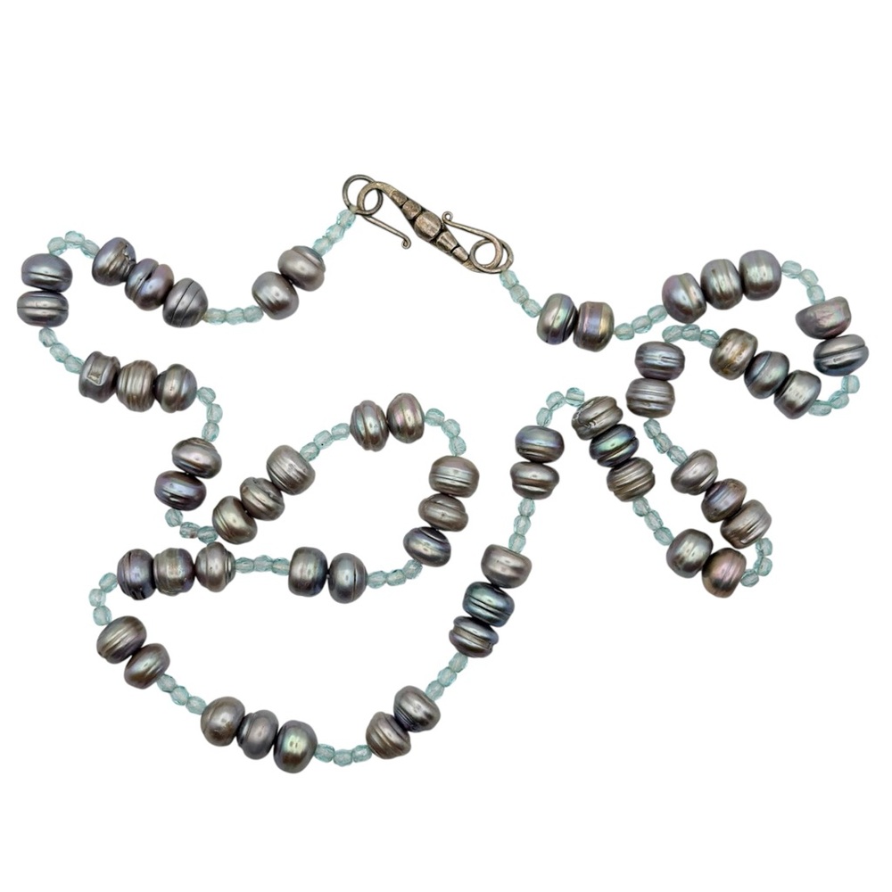 925 Pearl Necklace Graduated Black Tahitian Baroque Beaded Sterling Silver VTG